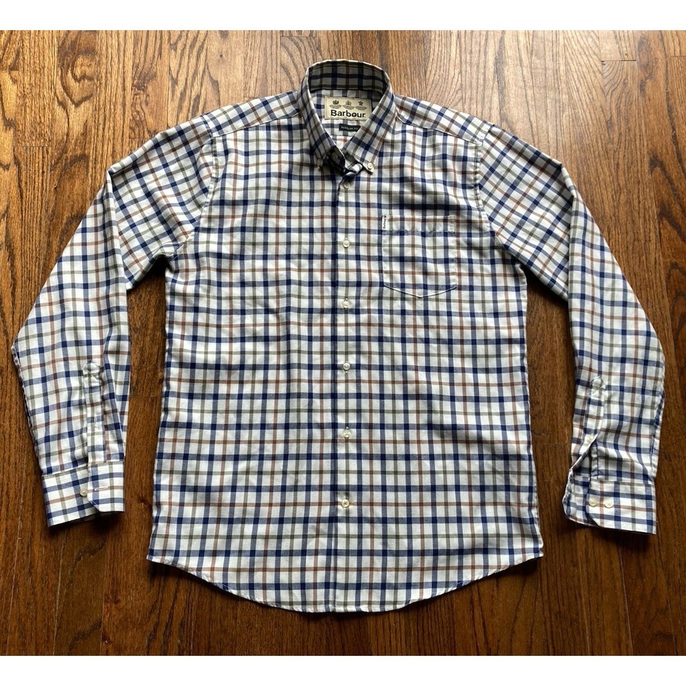 Barbour Shirt Mens Size Large Coll Plaid Button Up Regular Fit Long Sleeve